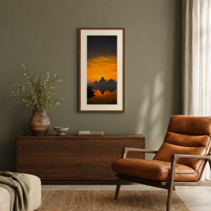 A Spire Between Two Skies displayed in a contemporary living room — illustrative mockup