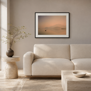A Boat Between Worlds displayed in a contemporary living room — illustrative mockup